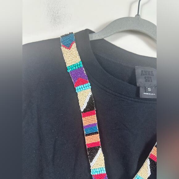 Anna Sui Black Necklace Beaded Cropped Sweatshirt Size Small Aztec Southwestern - Picture 8 of 8
